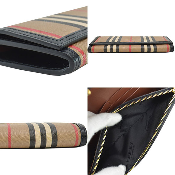 Burberry Bifold Long Wallet Leather Brown Beige Black Red - Picture 10 of 10